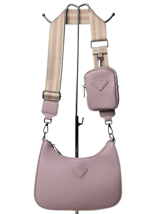 Różowa torebka 2w1 materiałowy pasek saszetka ekoskóra Victoria Co