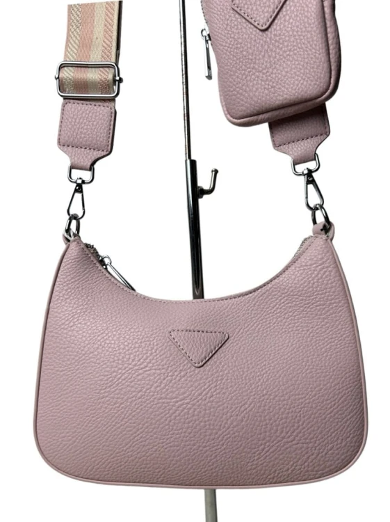 Różowa torebka 2w1 materiałowy pasek saszetka ekoskóra Victoria Co