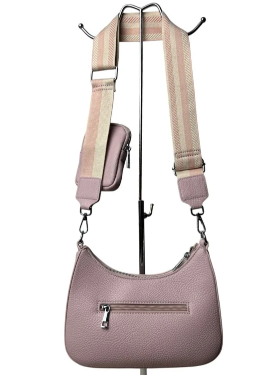 Różowa torebka 2w1 materiałowy pasek saszetka ekoskóra Victoria Co