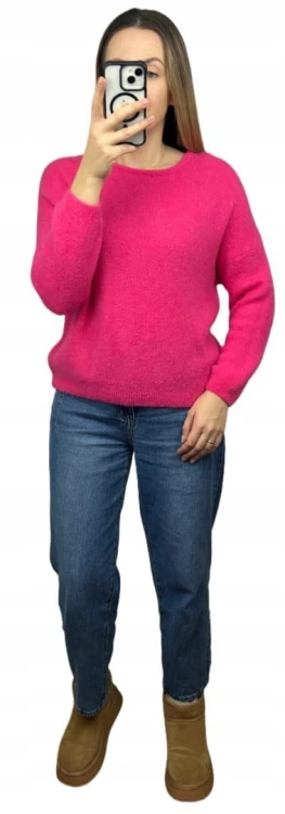 Różowy klasyczny miękki sweter baby alpaka wełna Made in Italy- FIOCCA