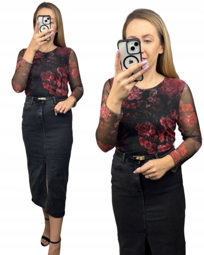 Siateczkowe body w kwiaty z podszewką długie rękawy BODY MESH