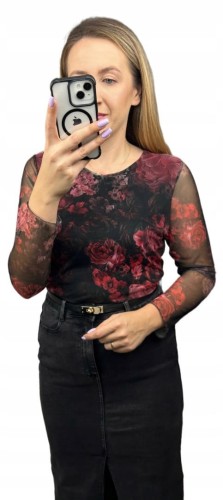 Siateczkowe body w kwiaty z podszewką długie rękawy BODY MESH