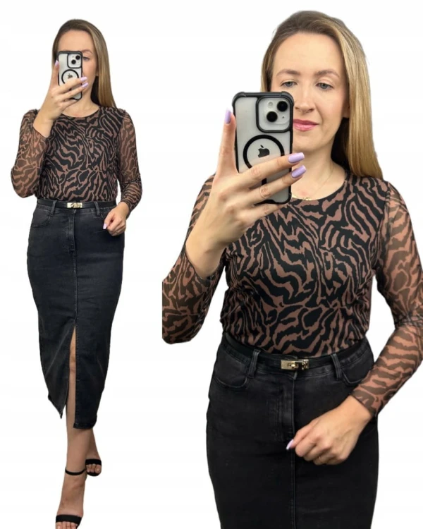 Siateczkowe body w zebrę z podszewką długie rękawy BODY MESH