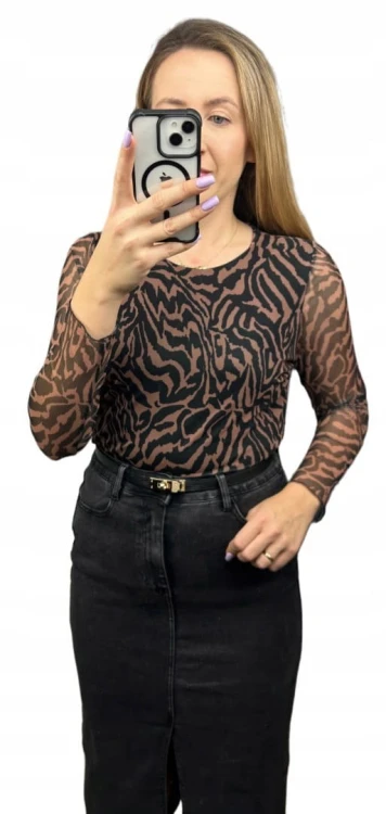 Siateczkowe body w zebrę z podszewką długie rękawy BODY MESH