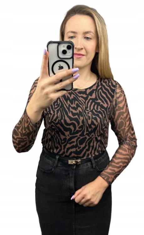 Siateczkowe body w zebrę z podszewką długie rękawy BODY MESH