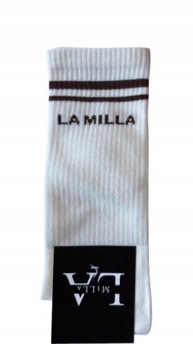 Skarpety białe brązowe logo LAMILLA bawełniane dłuższe La Milla