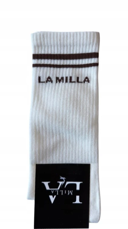 Skarpety białe brązowe logo LAMILLA bawełniane dłuższe La Milla