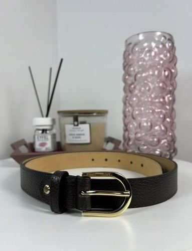 Skórzany pasek klamra brązowy czekoladowy skóra naturalna licowa Vera Pelle- CLASSIC BELT
