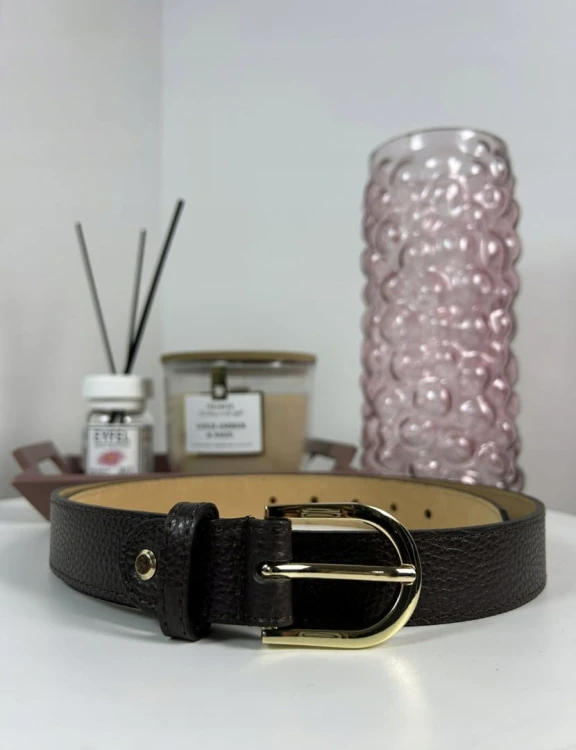 Skórzany pasek klamra brązowy czekoladowy skóra naturalna licowa Vera Pelle- CLASSIC BELT