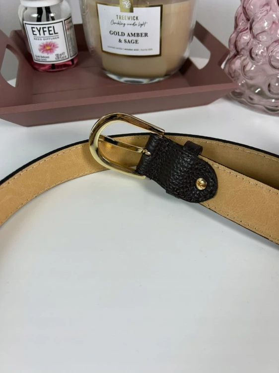 Skórzany pasek klamra brązowy czekoladowy skóra naturalna licowa Vera Pelle- CLASSIC BELT