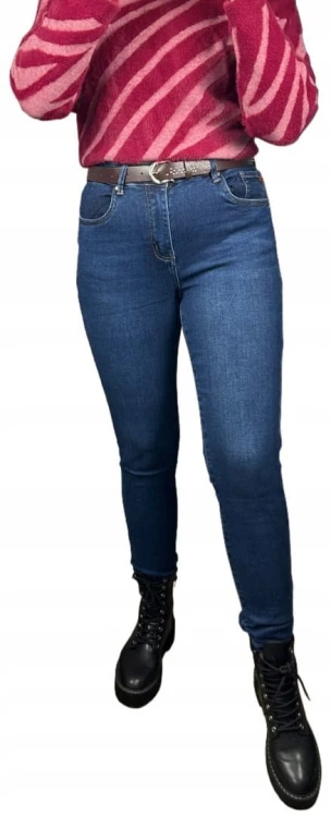 Spodnie jeans damskie boyfriend granatowe pasek wysoki stan M.Sara XS