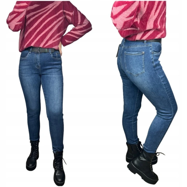 Spodnie jeans damskie boyfriend niebieskie pasek wysoki stan M.Sara XS