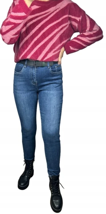 Spodnie jeans damskie boyfriend niebieskie pasek wysoki stan M.Sara XS