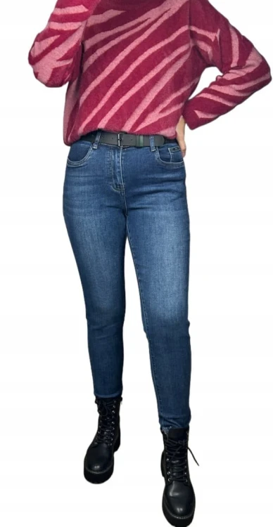 Spodnie jeans damskie boyfriend niebieskie pasek wysoki stan M.Sara XS