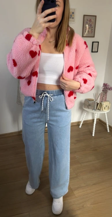 Spodnie jeansowe z gumką wide leg prosta nogawka niebieskie M.Sara M