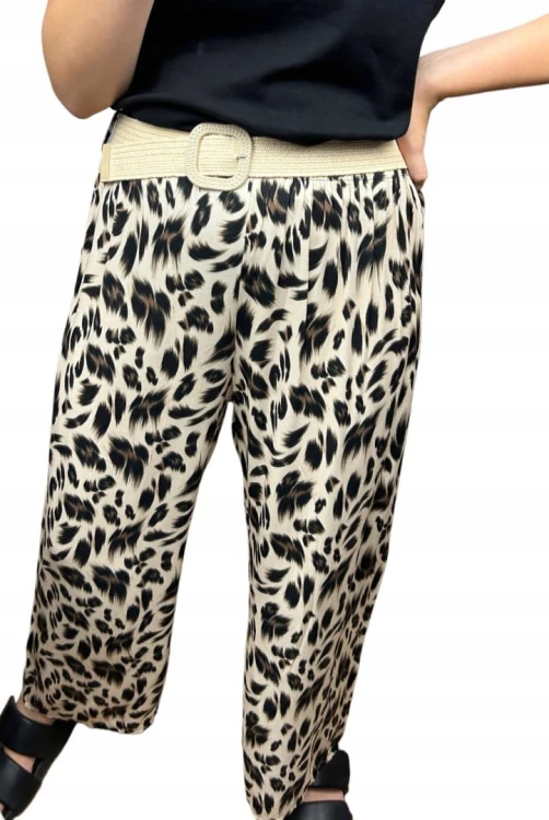 Spodnie szeroka nogawka wiskozowe wiskoza cętki panterka pasek S M L