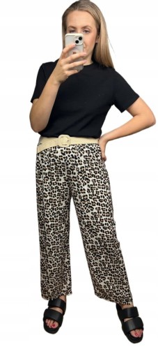 Spodnie szeroka nogawka wiskozowe wiskoza cętki panterka pasek S M L