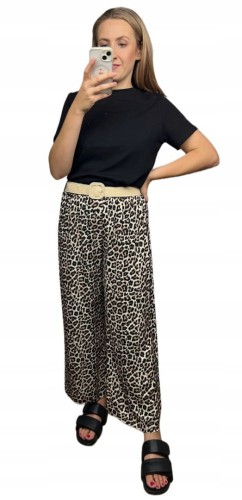 Spodnie szeroka nogawka wiskozowe wiskoza cętki panterka pasek S M L