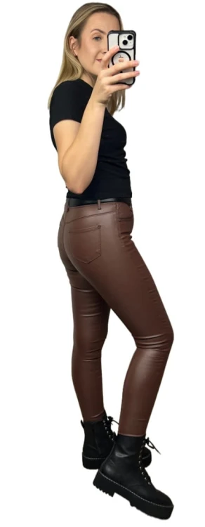 Spodnie woskowane skinny wysoki stan dopasowane jesień brąz Goodies