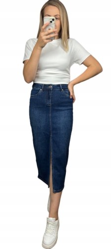 Spódnica jeansowa ciemny jeans rozcięcie ołówkowa midi Goodies S 36