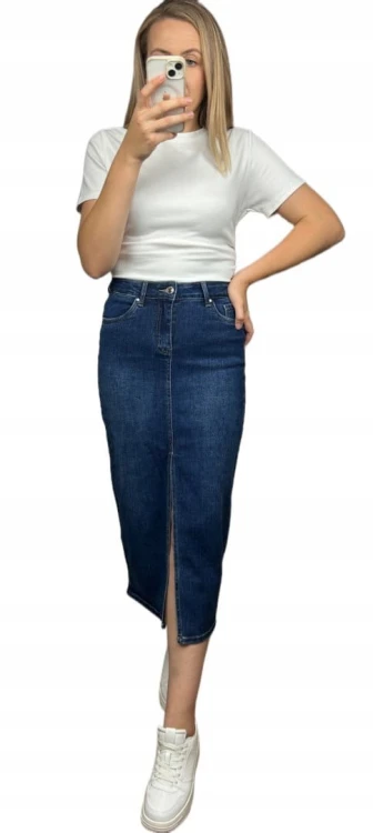 Spódnica jeansowa ciemny jeans rozcięcie ołówkowa midi Goodies S 36