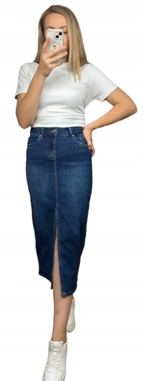 Spódnica jeansowa ciemny jeans rozcięcie ołówkowa midi Goodies S 36