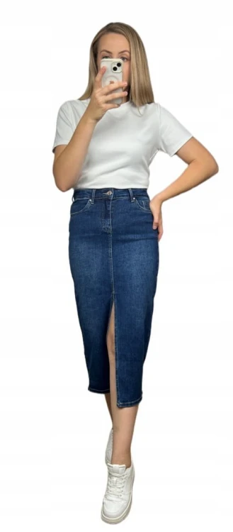 Spódnica jeansowa ciemny jeans rozcięcie ołówkowa midi Goodies S 36