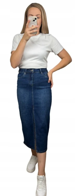 Spódnica jeansowa ciemny jeans rozcięcie ołówkowa midi Goodies S 36
