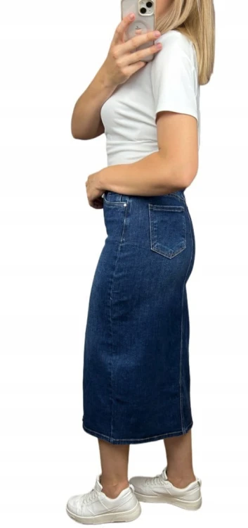 Spódnica jeansowa ciemny jeans rozcięcie ołówkowa midi Goodies S 36