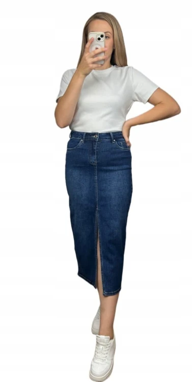Spódnica jeansowa ciemny jeans rozcięcie ołówkowa midi Goodies S 36