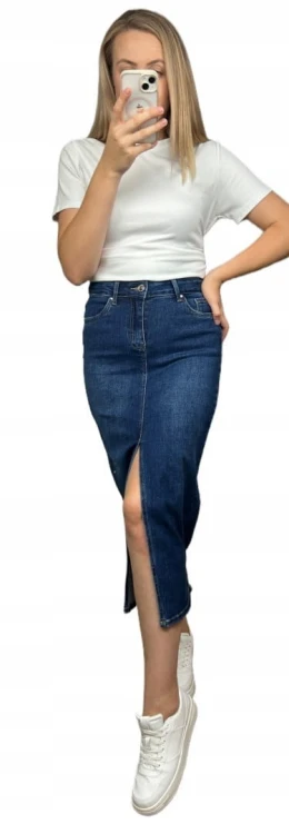 Spódnica jeansowa ciemny jeans rozcięcie ołówkowa midi Goodies S 36