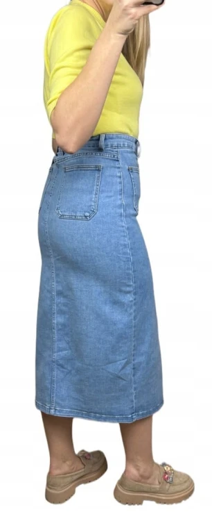 Spódnica jeansowa niebieska midi ołówkowa jeans guziki rozcięcie XS 34