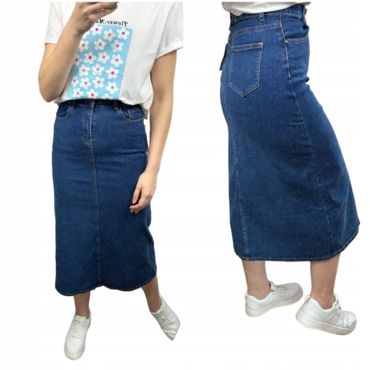Spódnica jeansowa trapezowa midi dłuższa wysoki stan Mila Premium Jeans S