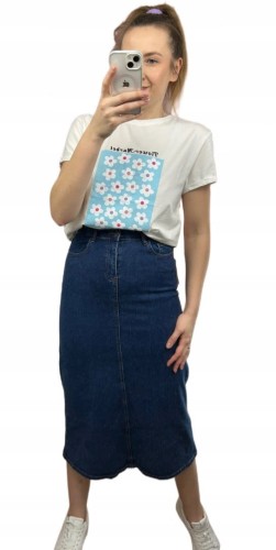 Spódnica jeansowa trapezowa midi dłuższa wysoki stan Mila Premium Jeans S