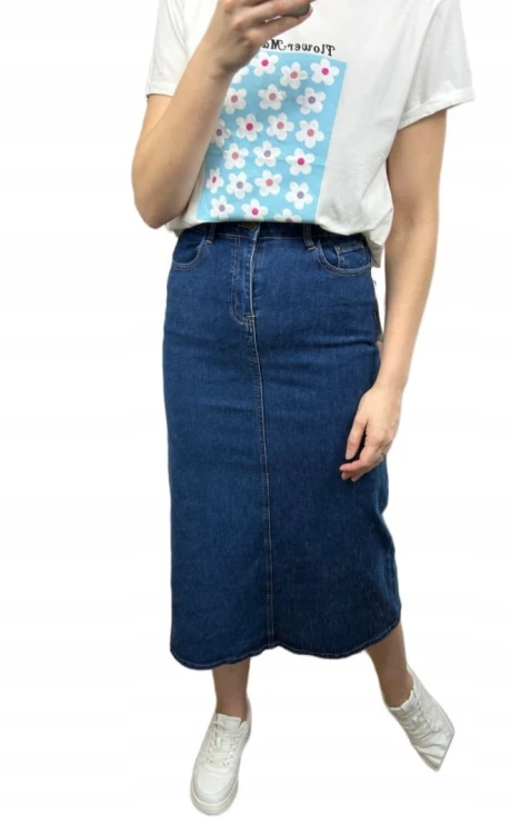 Spódnica jeansowa trapezowa midi dłuższa wysoki stan Mila Premium Jeans S