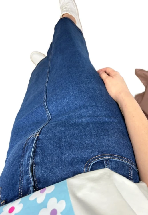 Spódnica jeansowa trapezowa midi dłuższa wysoki stan Mila Premium Jeans S