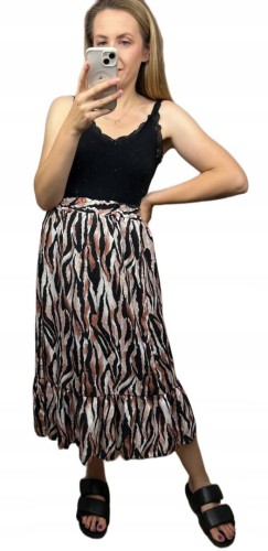 Spódnica midi dłuższa z rozcięciem falbanka w cętki panterkę S M L