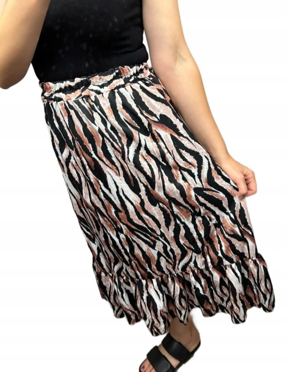 Spódnica midi dłuższa z rozcięciem falbanka w cętki panterkę S M L