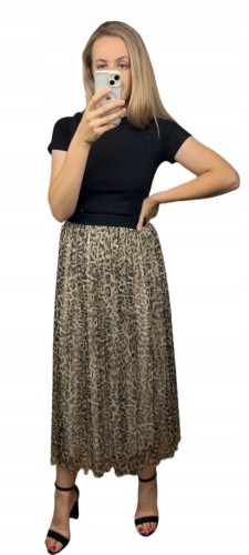 Spódnica midi dłuższa z tiulem tiulowa cętki panterka jesień S M L