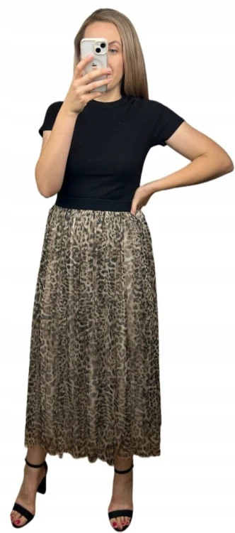 Spódnica midi dłuższa z tiulem tiulowa cętki panterka jesień S M L