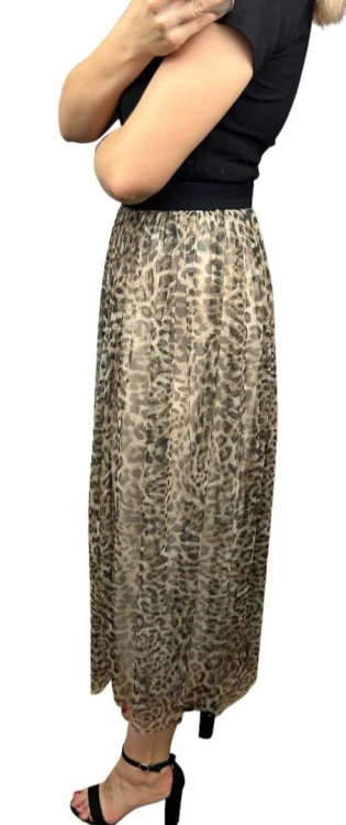 Spódnica midi dłuższa z tiulem tiulowa cętki panterka jesień S M L