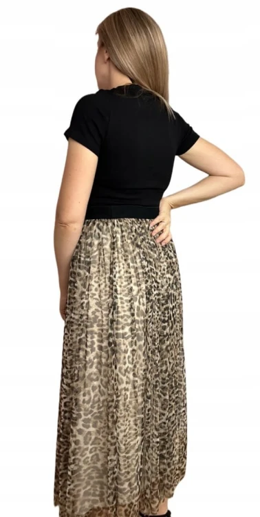 Spódnica midi dłuższa z tiulem tiulowa cętki panterka jesień S M L