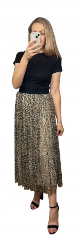 Spódnica midi dłuższa z tiulem tiulowa cętki panterka jesień S M L