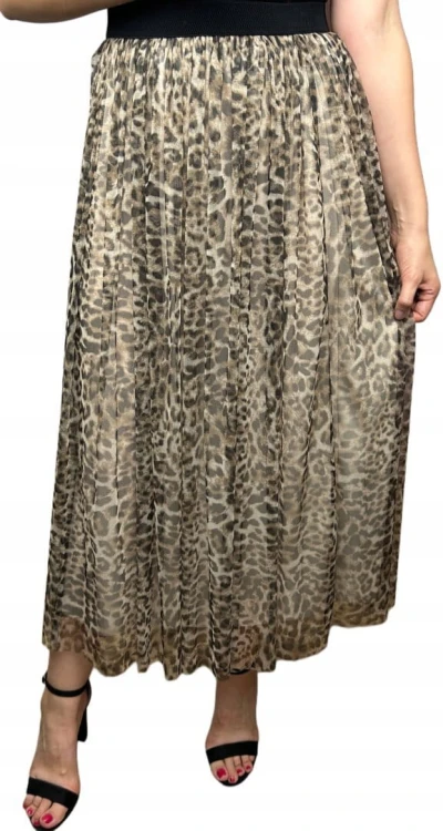 Spódnica midi dłuższa z tiulem tiulowa cętki panterka jesień S M L