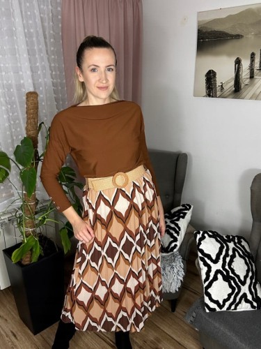 Spódnica midi plisowana wzorzysta pasek szyfon jesień italia