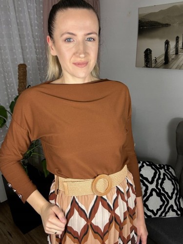 Spódnica midi plisowana wzorzysta pasek szyfon jesień italia