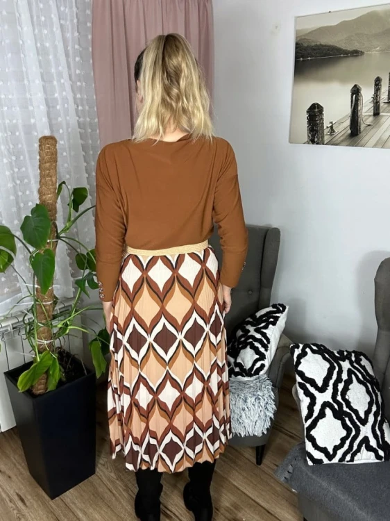 Spódnica midi plisowana wzorzysta pasek szyfon jesień italia