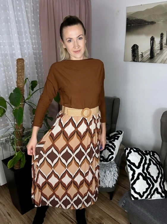 Spódnica midi plisowana wzorzysta pasek szyfon jesień italia