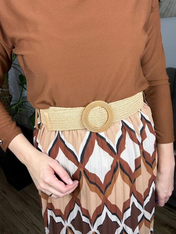 Spódnica midi plisowana wzorzysta pasek szyfon jesień italia