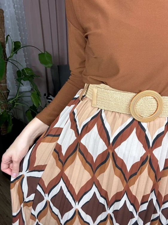 Spódnica midi plisowana wzorzysta pasek szyfon jesień italia
